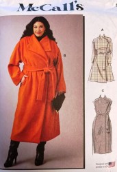 8439 McCalls High Collar Panel Pocket Coat, Vest, Tie Belt Pattern 30w - 38w New